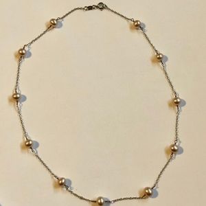 14k white gold light pink pearl station necklace